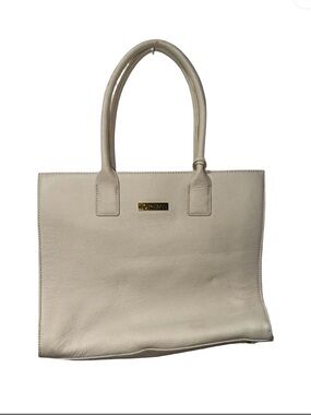 Joy & Iman Cream Leather Tote Bag